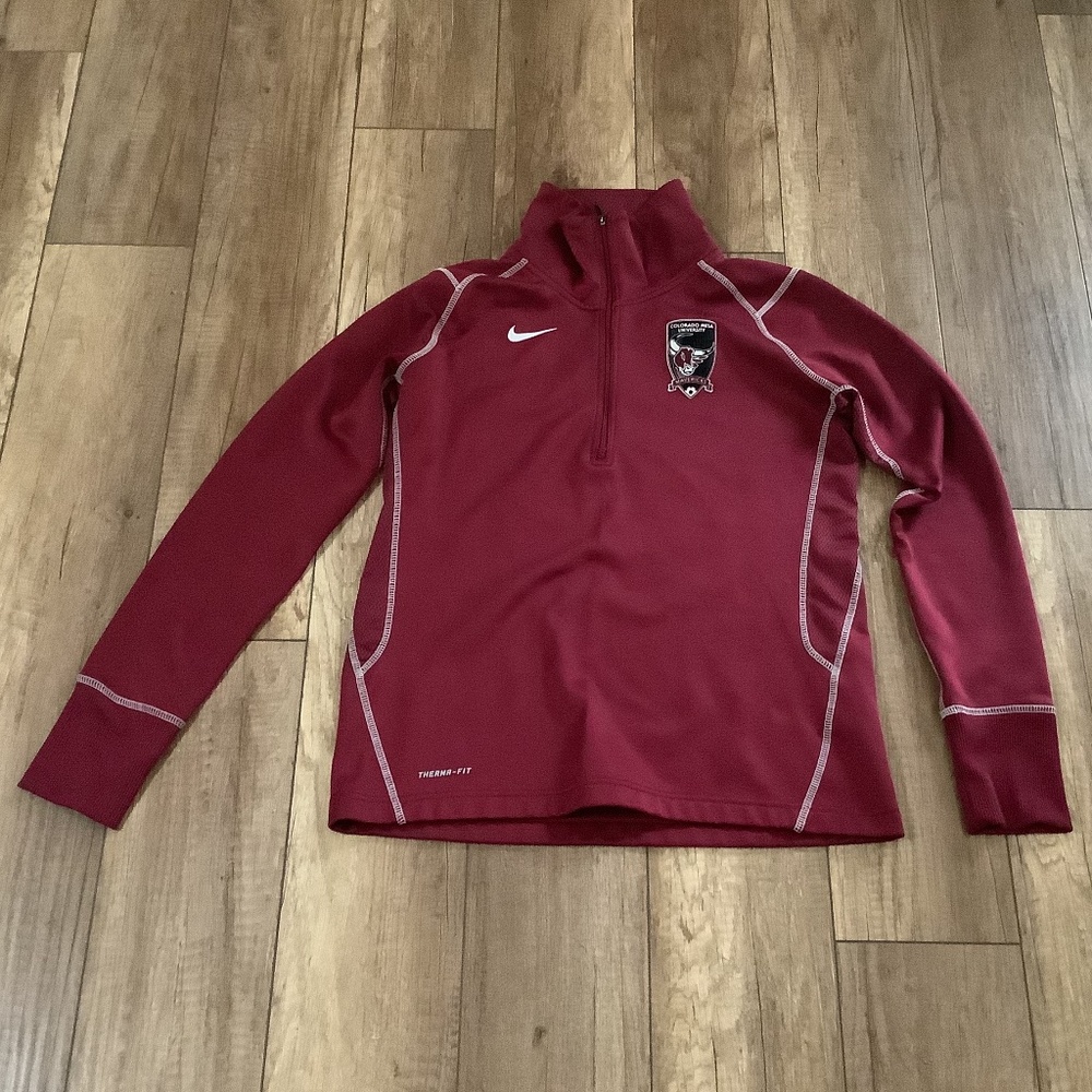 SOLD! Mens Med Nike Therma-Fit Red Fleece Pullover 1/4 Zip 379185-610 Colorado